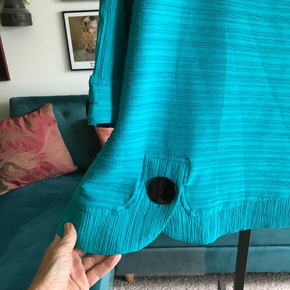 ALI MILES size 1X Blue Textured Artsy Stretch Jersey 3/4 Sleeve Tunic Lagenlook - Picture 3 of 6